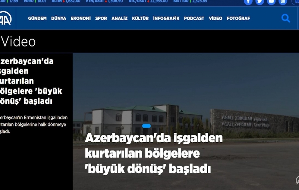 Anadolu Agentliyi “Böyük Qayıdış”la bağlı videoçarx yayımlayıb