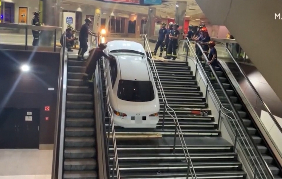 Car stuck in metro station in Madrid