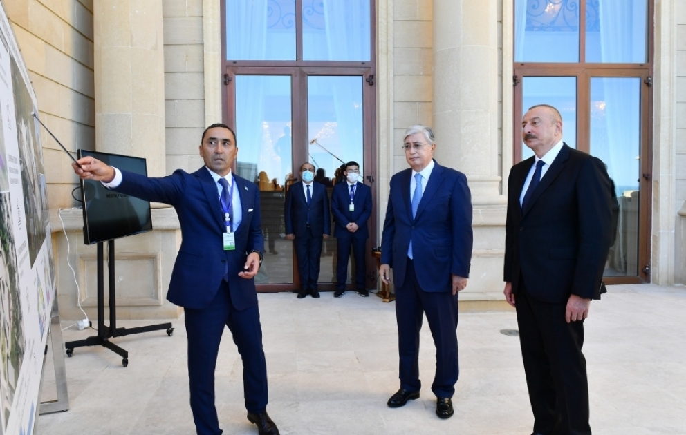 Azərbaycan və Qazaxıstan prezidentləri Füzulidə uşaqlar üçün inşa ediləcək Kurmanqazı adına Yaradıcılığın İnkişafı Mərkəzinin layihəsi ilə tanış olublar
