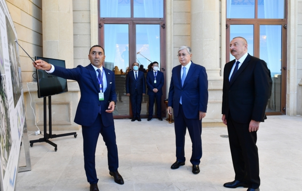 Azerbaijani, Kazakh presidents viewed project of Center for the Development of Creativity named after Kurmangazy, which will be built for children in Fuzuli