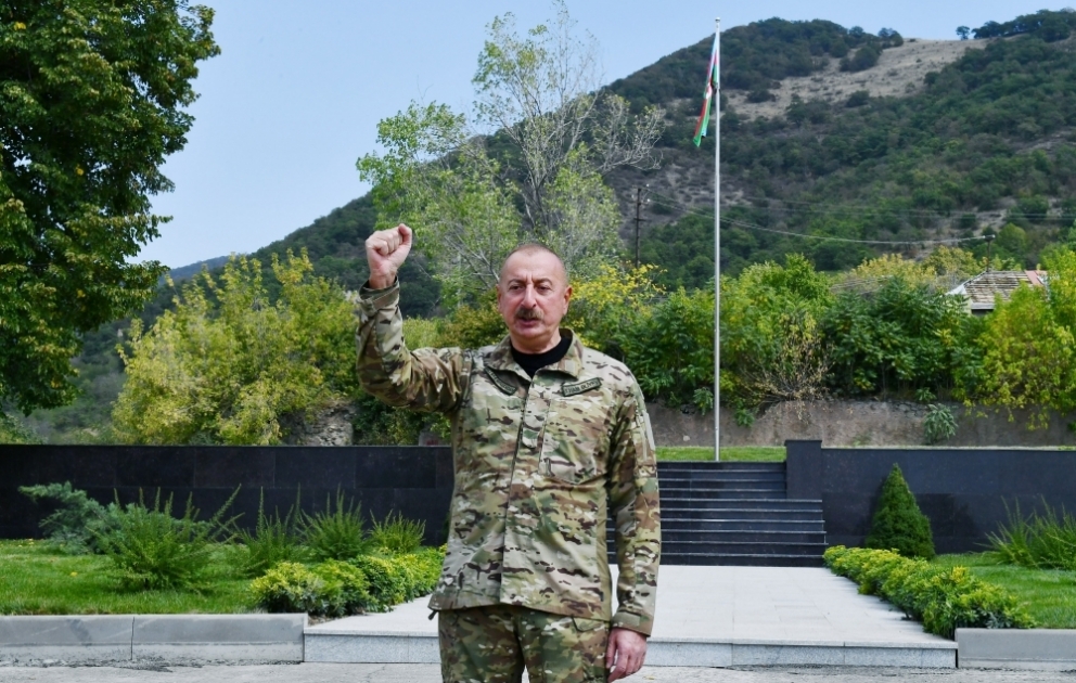 President Ilham Aliyev raised Azerbaijani flag in city of Lachin