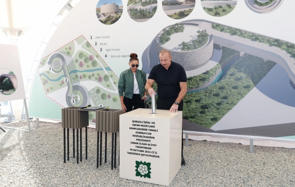 Gubadli: Präsident Ilham Aliyev und First Lady Mehriban Aliyeva besichtigen Masterplan und legen Grundstein für Okkupations- und Siegesmuseen
