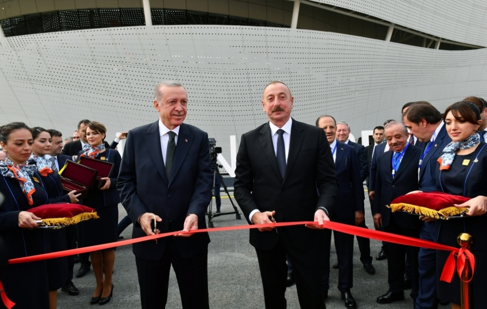 Cérémonie d'inauguration de l'Aéroport international de Zenguilan 
Les présidents Ilham Aliyev et Recep Tayyip Erdogan participent à la cérémonie