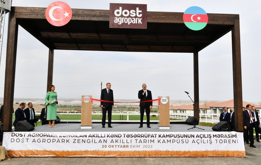 Azərbaycan və Türkiyə prezidentləri Zəngilanda “Dost Aqropark” ağıllı kənd təsərrüfatı kompleksinin birinci mərhələsinin açılışında iştirak ediblər