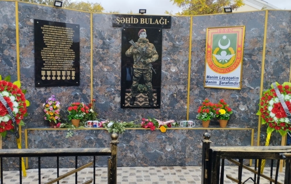 Kürdəmirdə şəhidin xatirəsinə tikilən bulağın açılışı olub
