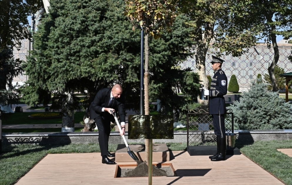 Heads of state and government attending Summit planted trees in Registan Square, Samarkand