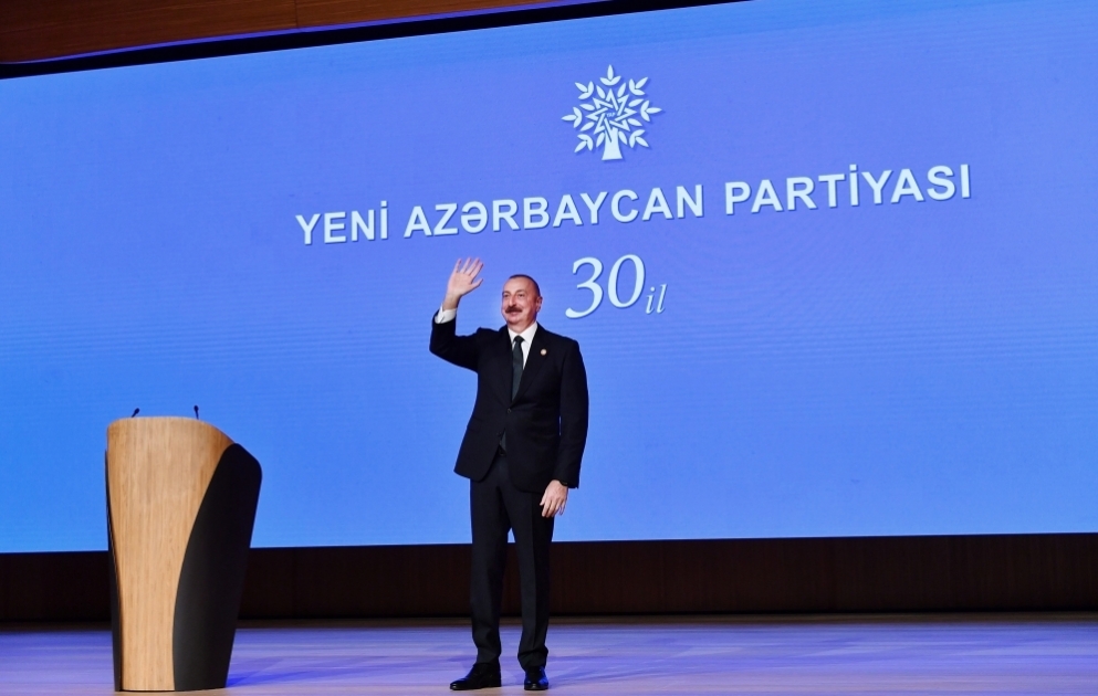 Yeni Azərbaycan Partiyasının yaradılmasının 30 illiyi münasibətilə tədbir keçirilib
Prezident, Yeni Azərbaycan Partiyasının Sədri İlham Əliyev tədbirdə çıxış edib