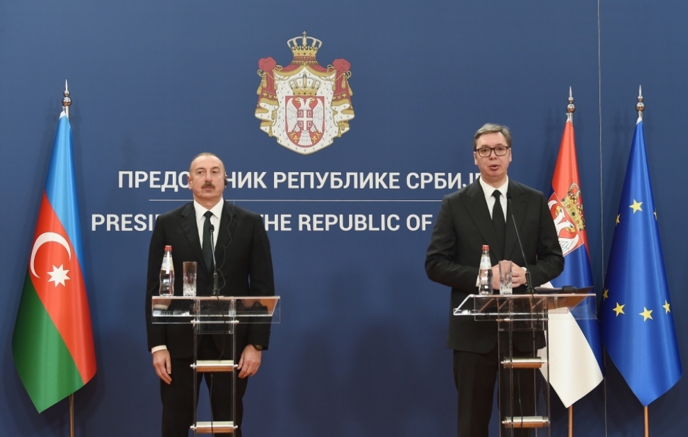 Президенты Азербайджана и Сербии выступили с заявлениями для печати