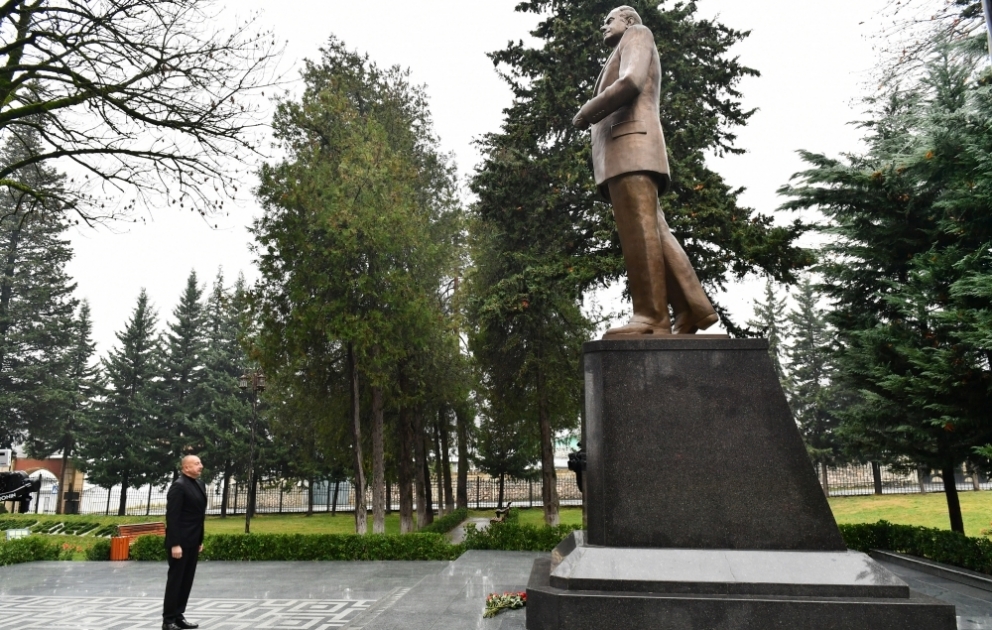 President Ilham Aliyev paid visit to Oghuz district 
The head of state visited statue of national leader Heydar Aliyev