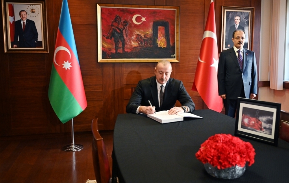 President Ilham Aliyev visited the embassy of Türkiye in Azerbaijan, and expressed condolences over heavy losses