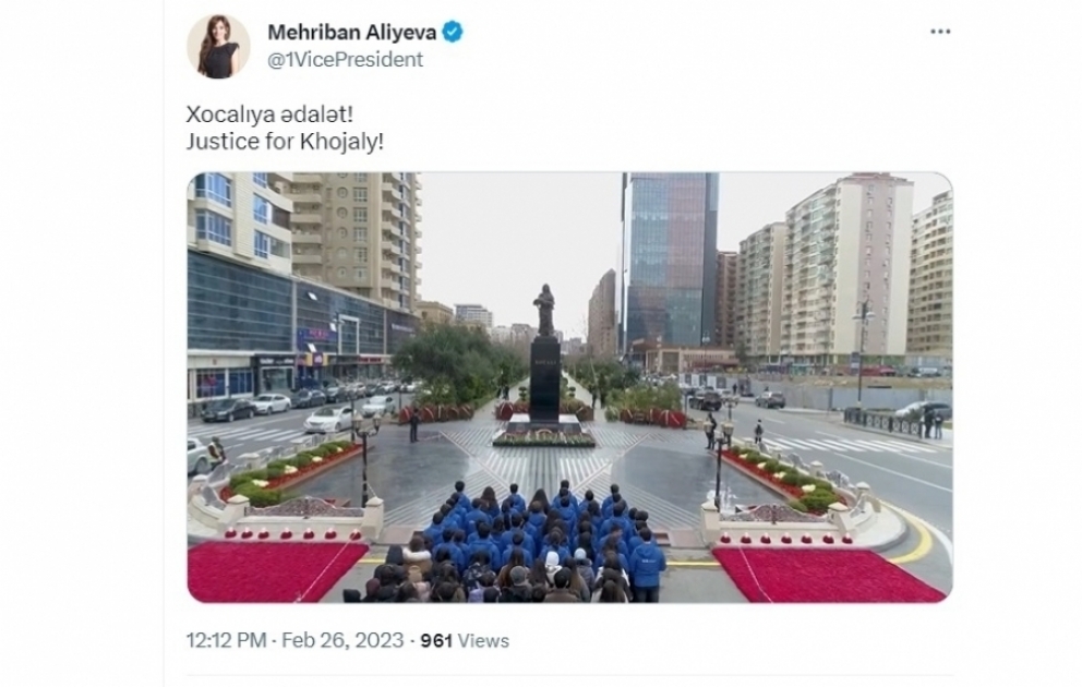 Mehriban Aliyeva a publié une vidéo liée au génocide de Khodjaly sur ses pages de réseaux sociaux