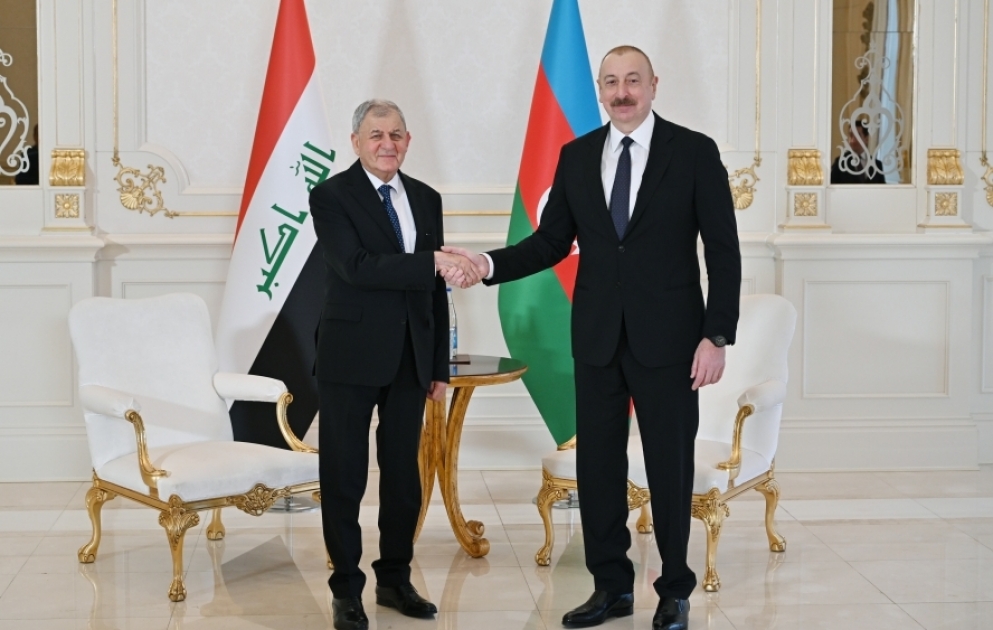 Präsident Ilham Aliyev trifft sich mit seinem irakischen Amtskollegen Abdul Latif Raschid