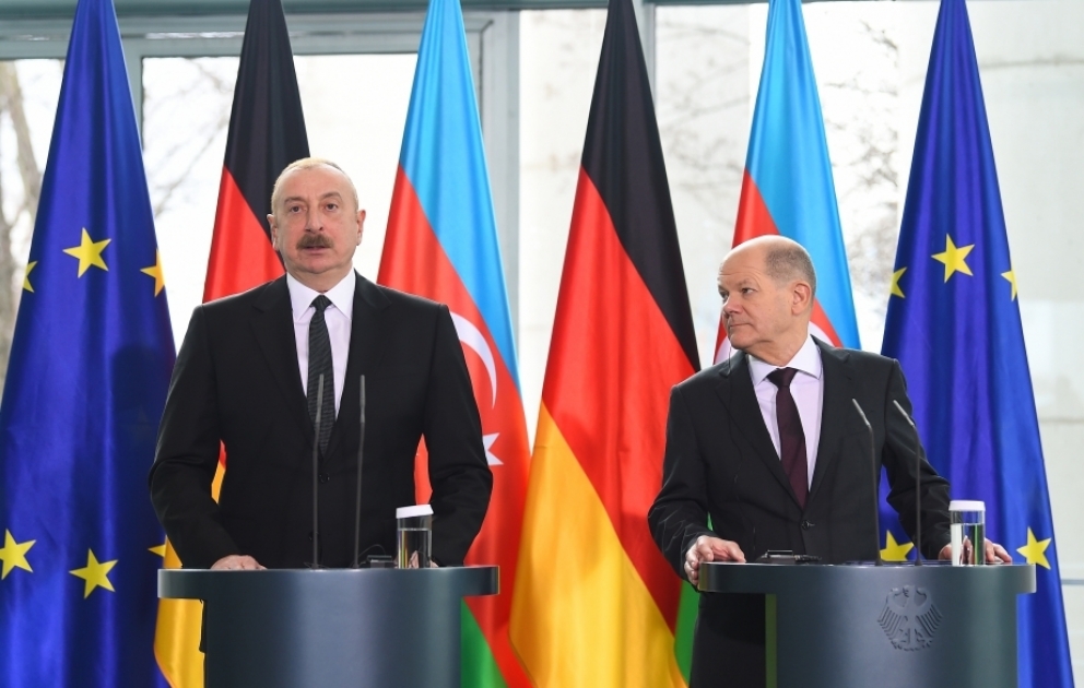 Azərbaycan Prezidenti və Almaniya Kansleri birgə mətbuat konfransı keçiriblər