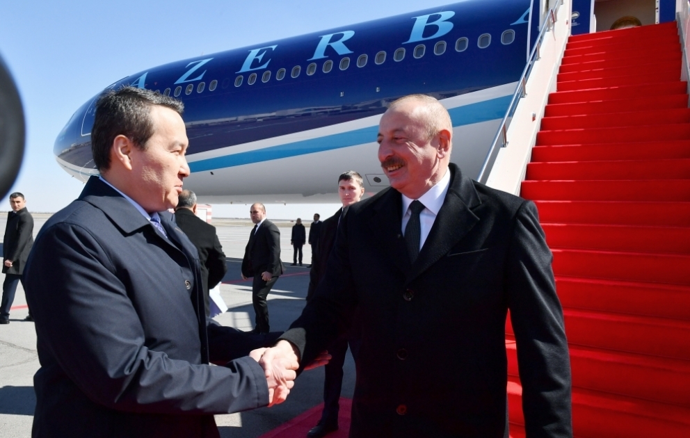 President Ilham Aliyev arrived in Kazakhstan for official visit