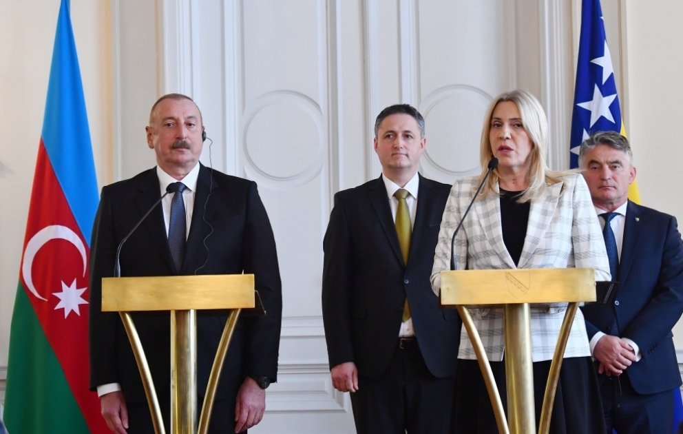 President Ilham Aliyev and Chairwoman of Presidency of Bosnia and Herzegovina Željka Cvijanović made press statements