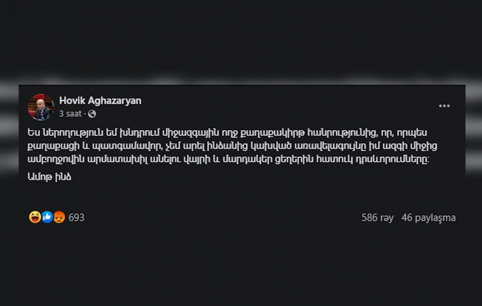 Erməni deputatını Azərbaycan bayrağının yandırılmasına görə üzr istədiyinə görə ermənilər linç edir