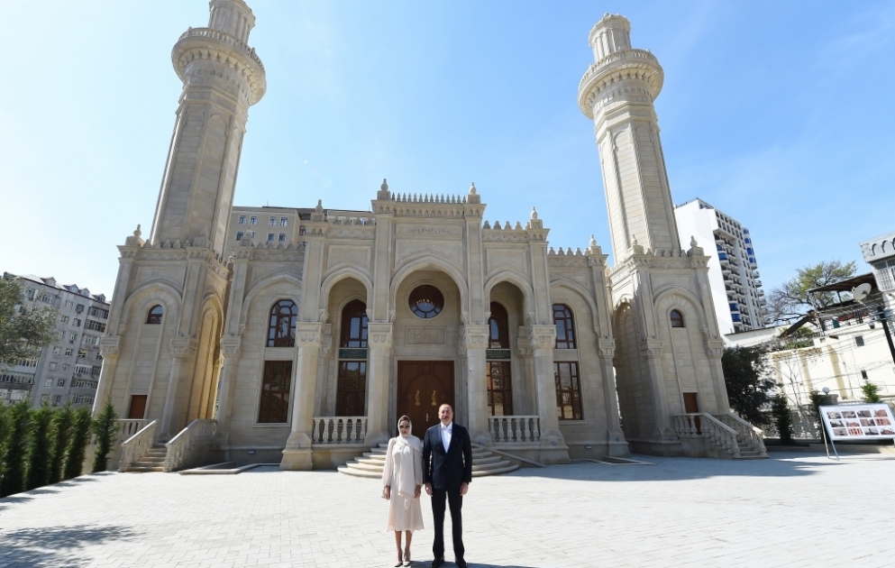 President Ilham Aliyev and First Lady Mehriban Aliyeva attended opening of Juma Mosque in Narimanov district