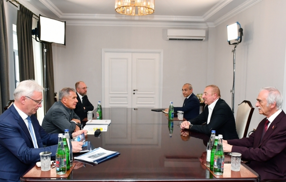 Präsident Ilham Aliyev und Präsident von Tatarstan Rustam Minnikhanov treffen sich in Zangilan