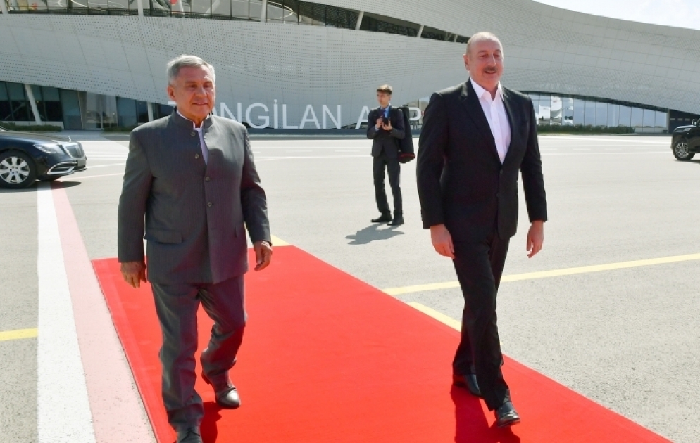 Tatarıstanın Rəisi Rüstəm Minnixanov Azərbaycan Prezidenti İlham Əliyev ilə birlikdə Zəngilan Beynəlxalq Hava Limanından Bakıya yola düşüblər