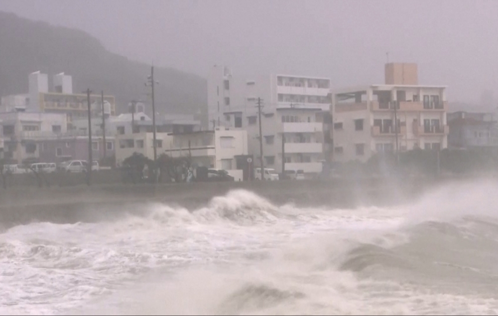 Huge waves, high winds pound Japan as typhoon Khanun nears