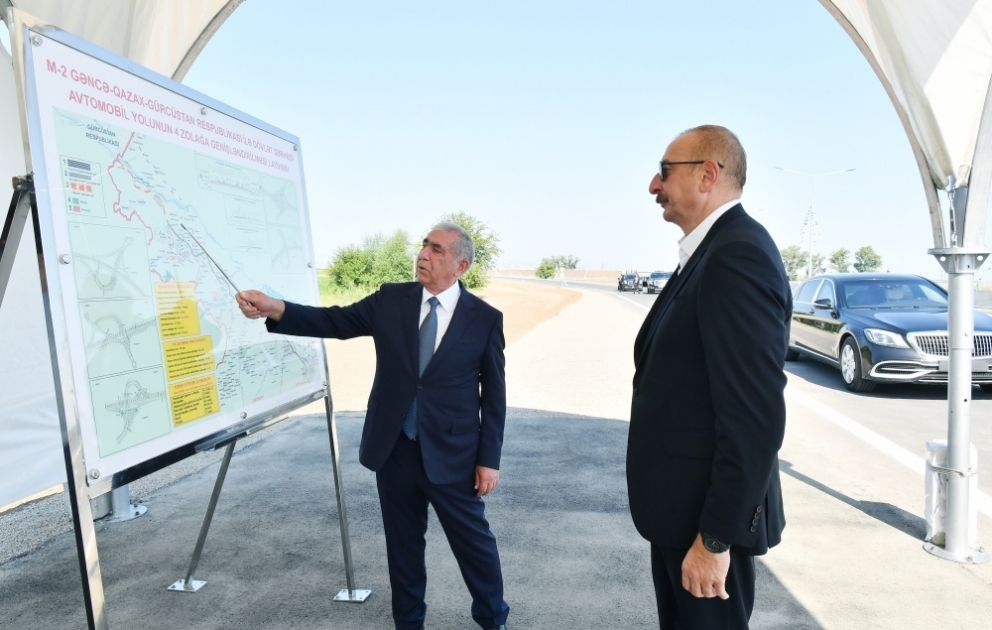 Präsident Ilham Aliyev weiht Abschnitt Ganja-Gazakhbeyli der Grenzstraße Baku- Gazakh-Georgien ein
