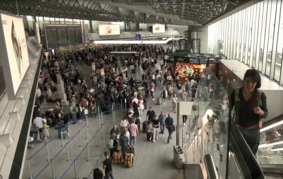 People stranded at Frankfurt airport, Germany after severe weather cancels dozens of flights