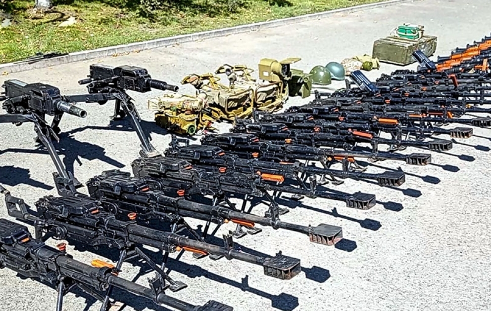 Video footage of weapons and ammunition seized from the territory of the Khojaly region