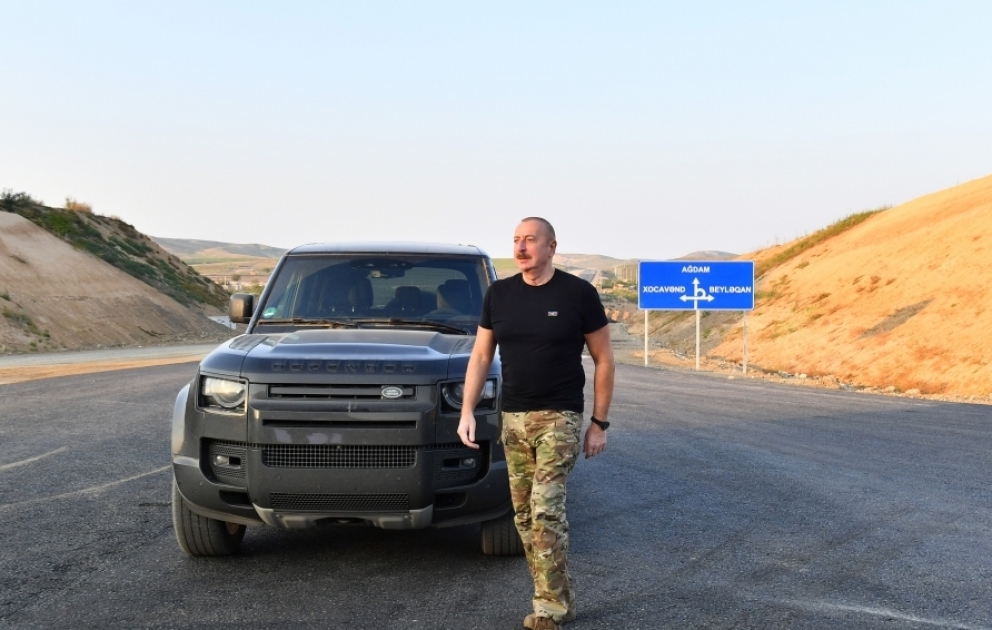 President Ilham Aliyev examined construction progress of Aghdam-Fuzuli highway