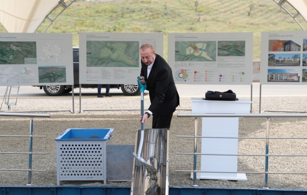 President Ilham Aliyev laid foundation stone for village of Gochahmadli in Fuzuli district