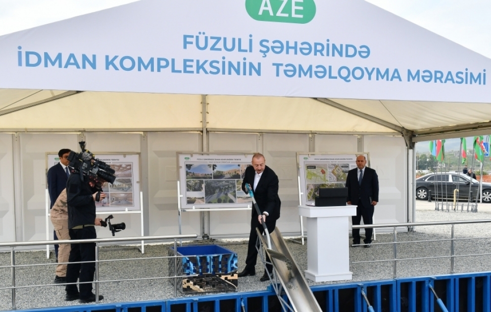 La première pierre du complexe sportif posée par le président Ilham Aliyev dans la ville de Fuzouli