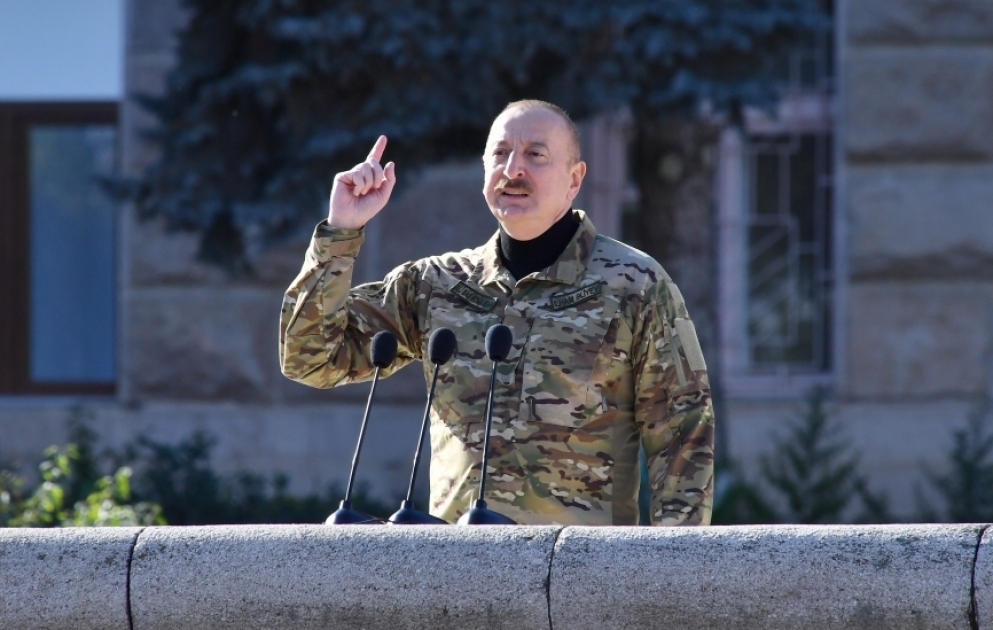 Military parade dedicated to 3rd anniversary of the Victory in the Patriotic War was held in city of Khankendi 
President Ilham Aliyev and First Lady Mehriban Aliyeva attended the parade