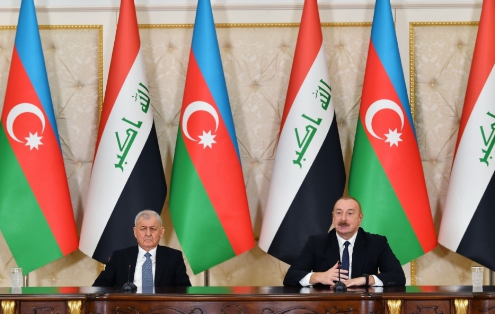 Präsidenten von Aserbaidschan und Irak geben Presseerklärungen ab