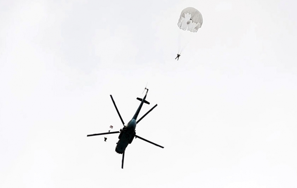 Marine special forces of Azerbaijan Naval Forces perform parachute jumps