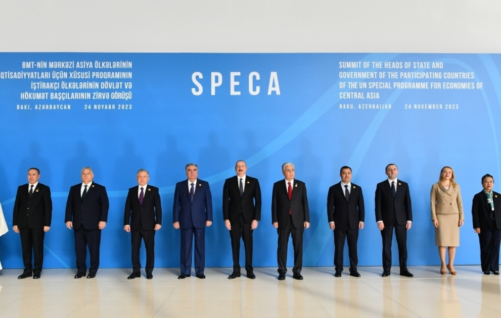 Gipfeltreffen des UN-Sonderprogramms für die Volkswirtschaften Zentralasiens (SPECA) in Baku 
Aserbaidschans Präsident Ilham Aliyev nimmt am Gipfel teil