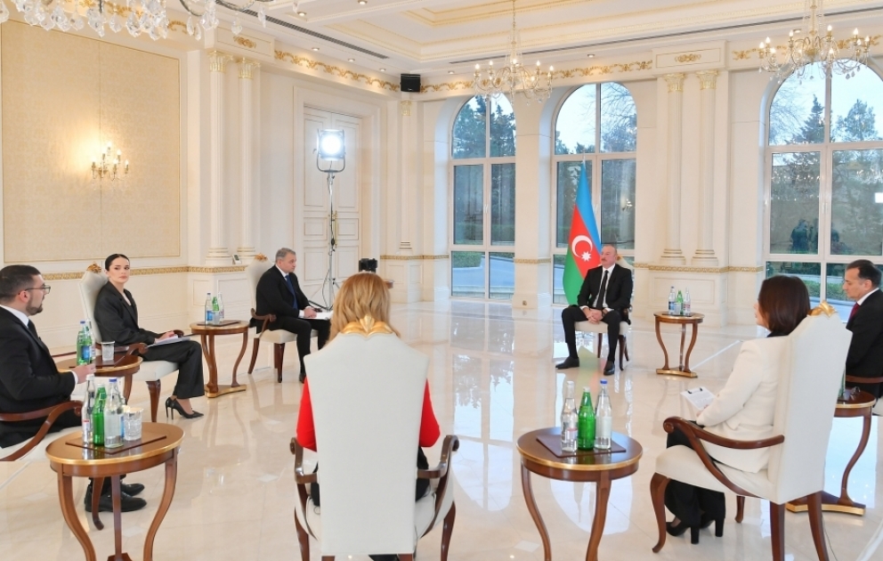 President of Azerbaijan Ilham Aliyev was interviewed by local TV channels