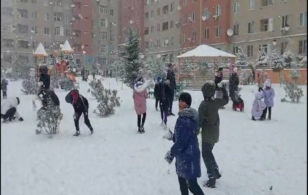 Выпавший снег порадовал детей