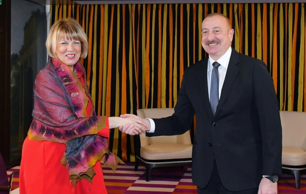 Präsident Ilham Aliyev OSZE-Generalsekretärin Helga Maria Schmid treffen in München zusammen