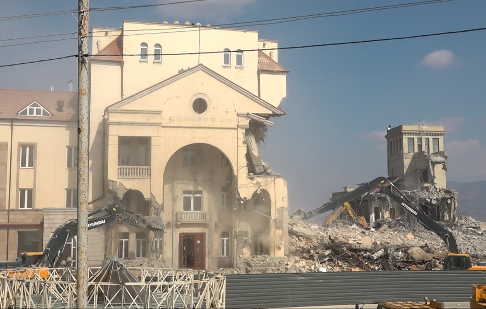 “Parliament” and “Veterans” buildings constructed by separatists in Khankendi undergoing demolition