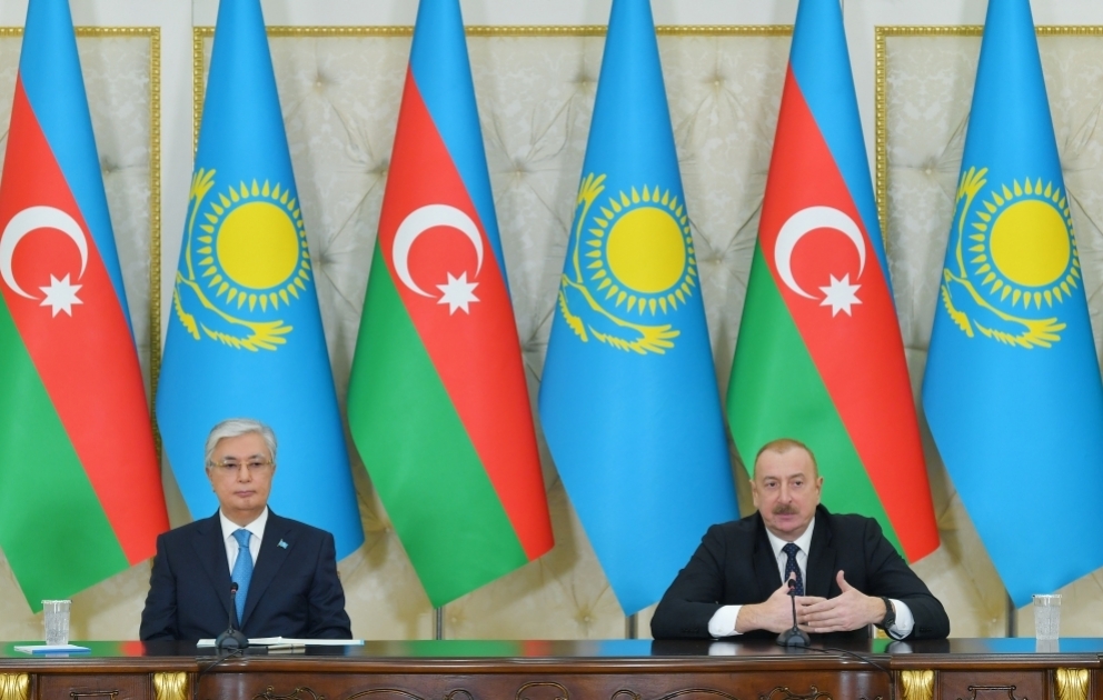 President Ilham Aliyev and President Kassym-Jomart Tokayev made press statements