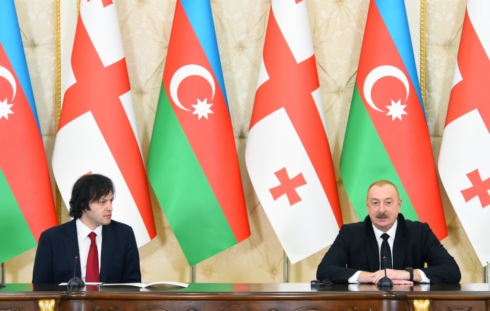 Prezident İlham Əliyev və Baş nazir İrakli Kobaxidze mətbuata bəyanatlarla çıxış ediblər
