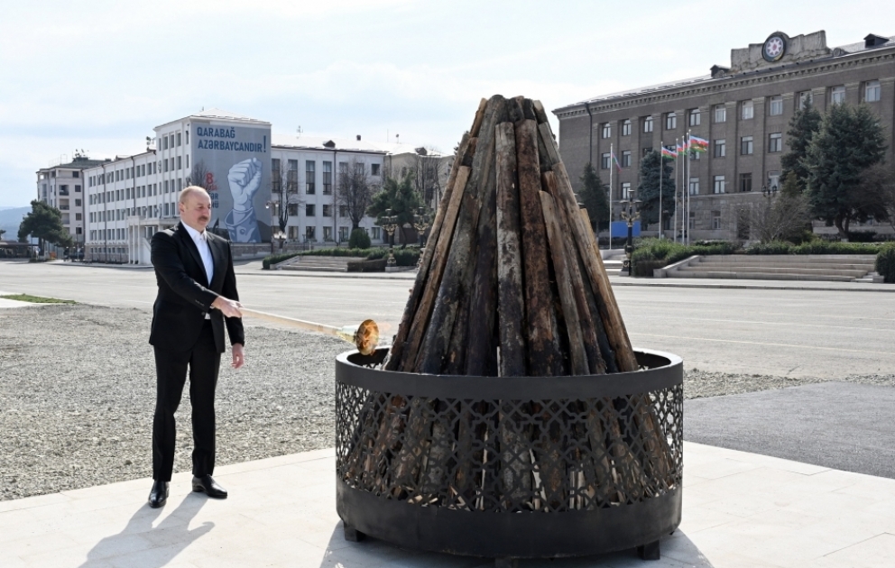 President Ilham Aliyev lit Novruz bonfire in the city of Khankendi and congratulated the people of Azerbaijan on the occasion of the holiday