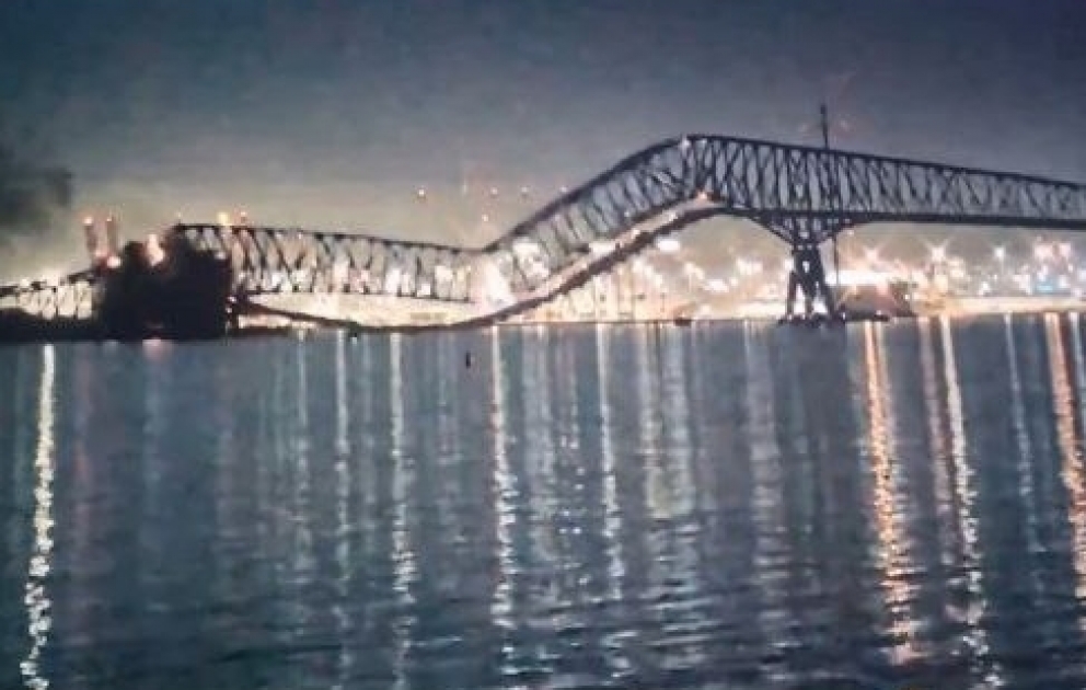 Part of Key Bridge in Baltimore collapses after large boat collision, vehicles submerged