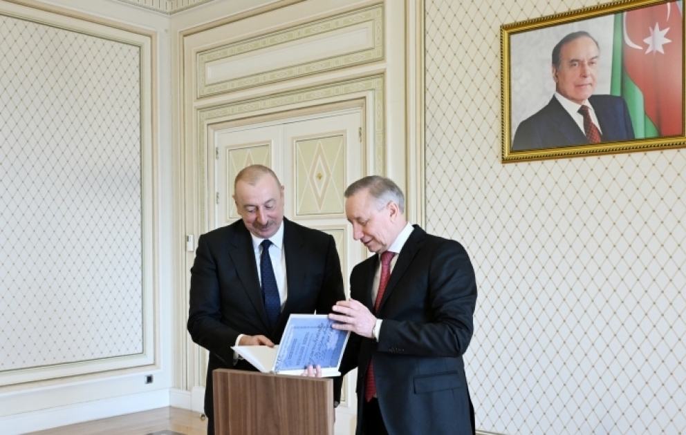 Prezident İlham Əliyev Rusiyanın Sankt-Peterburq şəhərinin qubernatorunu qəbul edib