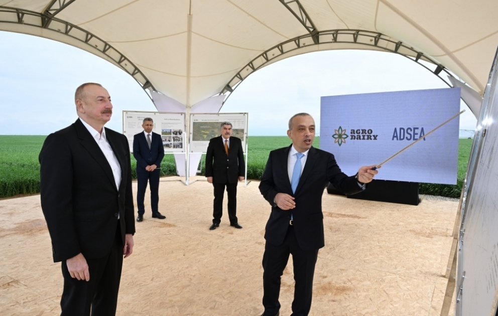 President Ilham Aliyev visited complex of irrigation facilities aimed at delivering water to land owned by “Agro Dairy” LLC in Hajigabul
