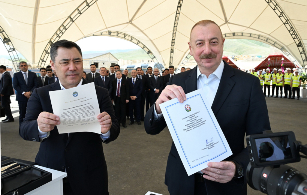 Presidents of Azerbaijan and Kyrgyzstan attended ground-breaking ceremony for secondary school of Khydyrly village in Aghdam