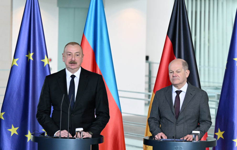 Gemeinsame Pressekonferenz von Präsident Ilham Aliyev mit Bundeskanzler Olaf Scholz in Berlin