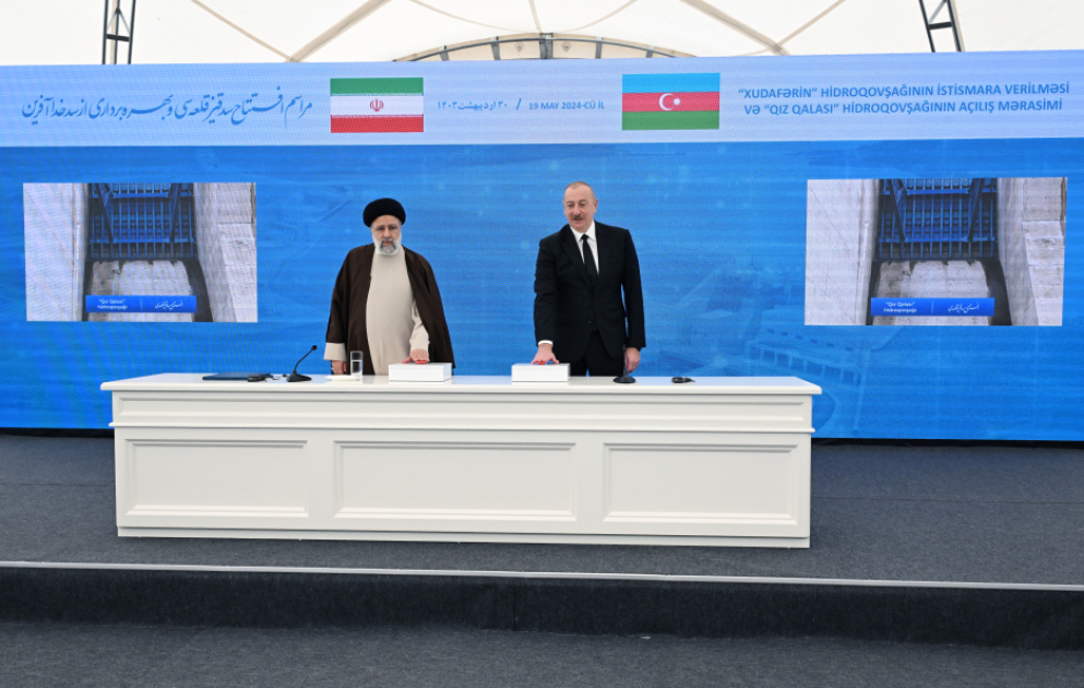 Ceremony to commission "Khudafarin" hydroelectric complex and inaugurate "Giz Galasi" hydroelectric complex was held with participation of Azerbaijani and Iranian Presidents