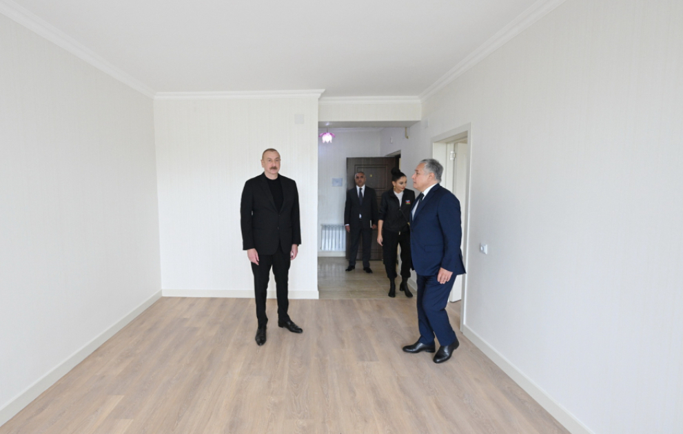 President Ilham Aliyev and First Lady Mehriban Aliyeva viewed conditions of 15 multi-apartment buildings in Khojaly city following repair and reconstruction