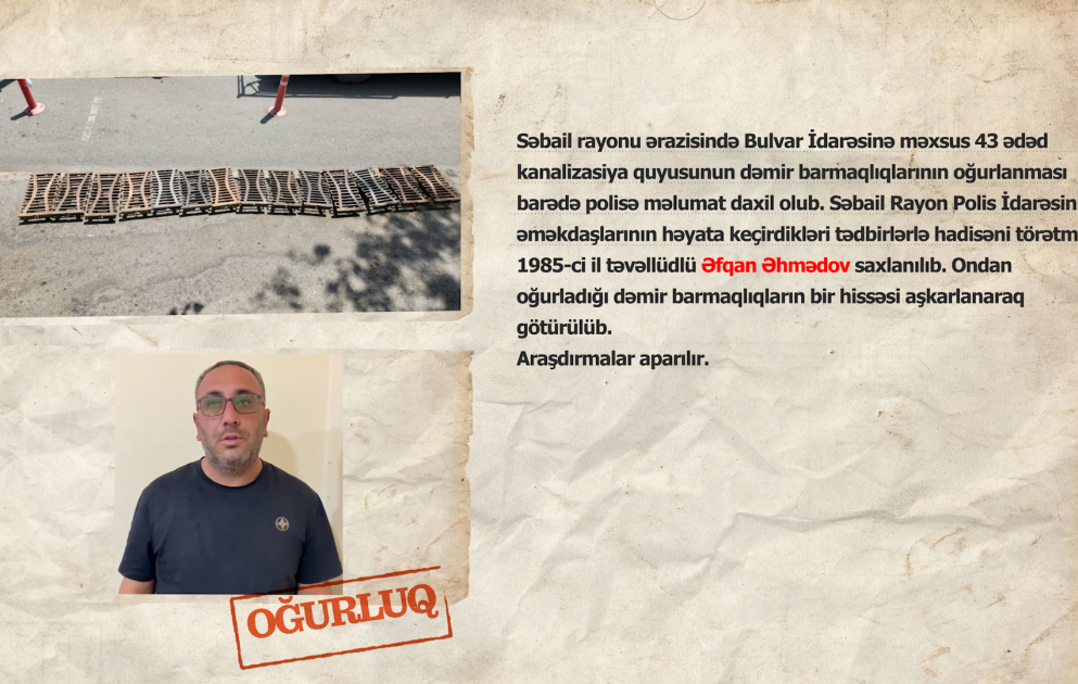 Bakıda 43 kanalizasiya quyusunun dəmir barmaqlıqları oğurlanıb