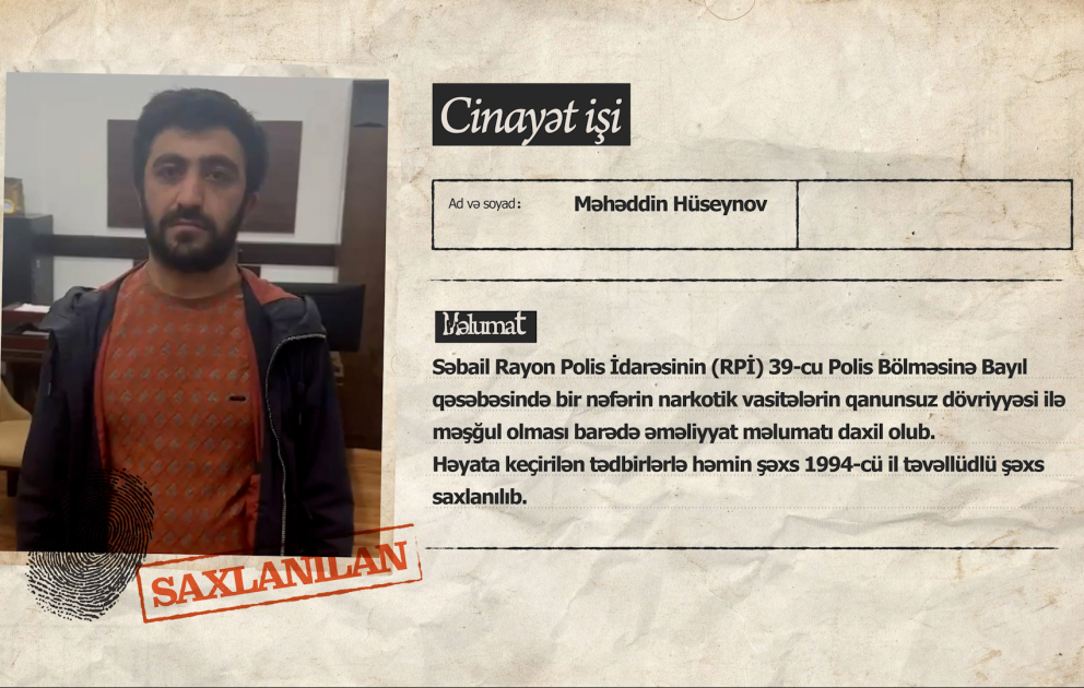 Səbail rayonunda narkotik vasitələr satan şəxs saxlanılıb